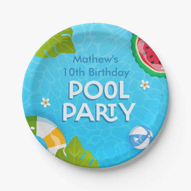 Prato De Papel Partido Moderno da Piscina Tropical de Verão (Frente)