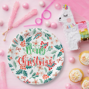 Prato De Papel Partido Moderno Vermelho e Árvore de Natal Verde