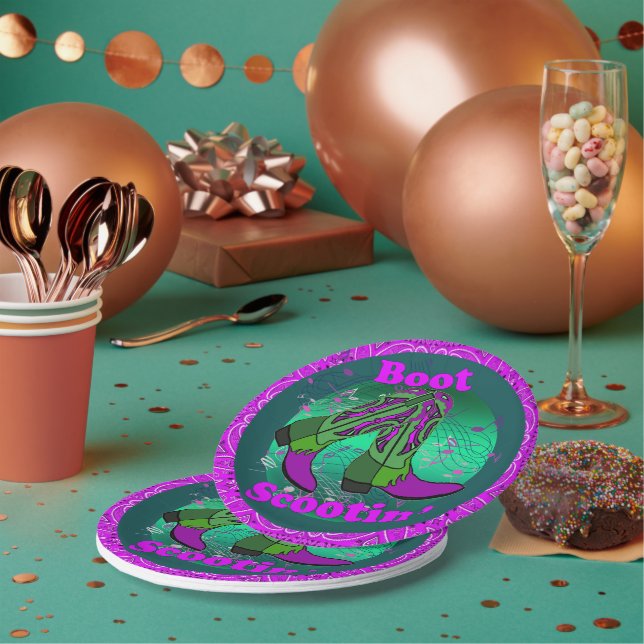 Prato De Papel Partido Ocidental Boot Scootin" Dance Purple (Múltiplo)