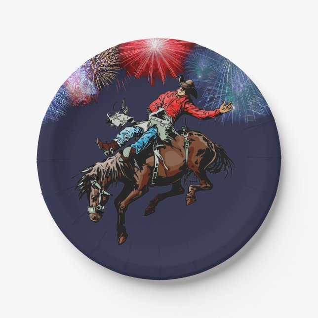 Prato De Papel Partido Ocidental Rodeo Cowboy Bronc Rider Plates (Frente)