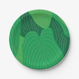 Prato De Papel Partido Padrão de Folhas Verdes