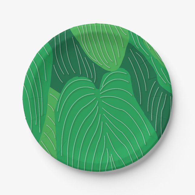 Prato De Papel Partido Padrão de Folhas Verdes (Frente)