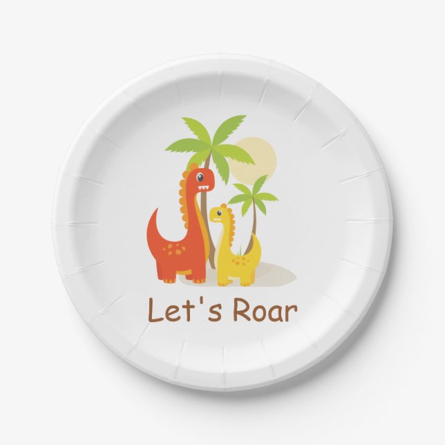 Prato De Papel Partido Pastel Mint Green Let's Roar Dinosaur (Frente)