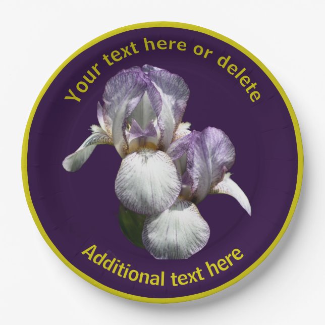 Prato De Papel Partido Personalizado das Flores Iris Elegante (Frente)
