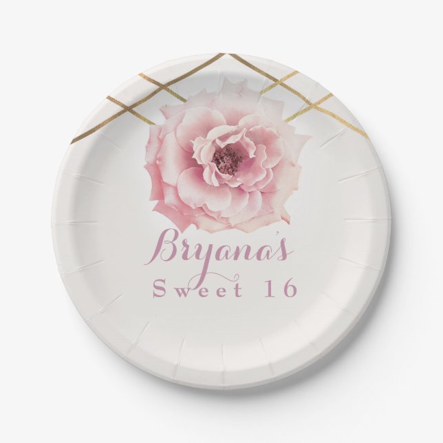 Prato De Papel Partido Personalizado do Chá de panela Floral Rosa (Frente)