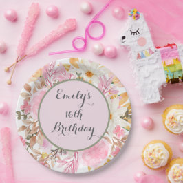 Prato De Papel Partido Personalizado Floral Rosa Elegante