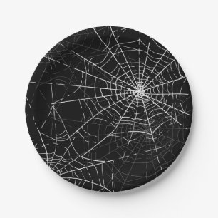 Prato De Papel Partido preto e branco do Dia das Bruxas das Web
