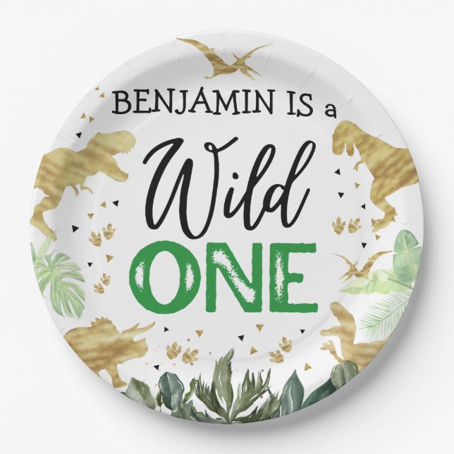 Prato De Papel Partido primeiro aniversario Dinossauro (Frente)