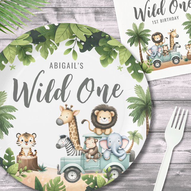 Prato De Papel Partido primeiro aniversario Selvagem Safari (Wild One Jungle Safari 1st Birthday Party Paper Plates)