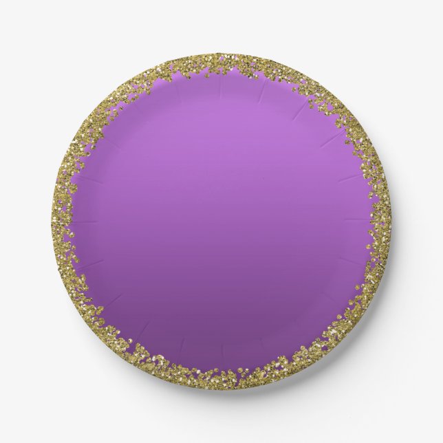 Prato De Papel Partido Roxo Dourado Glitter Glitter Sparkle (Frente)