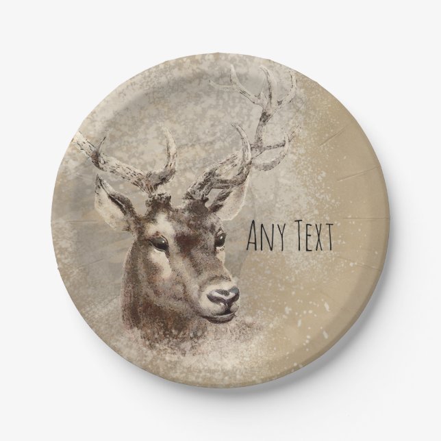 Prato De Papel Partido Rustic Deer Head Country (Frente)