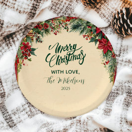 Prato De Papel Partido Rustic Red Poinsettia Feriado