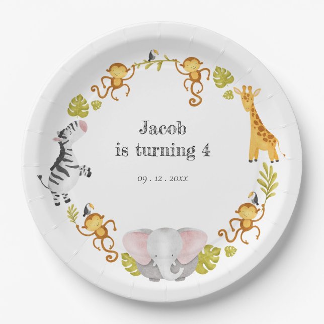 Prato De Papel Partido Selvagem - Aniversário de criança Safari A (Frente)