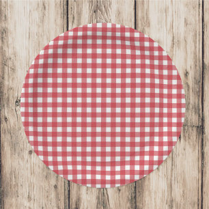 Prato De Papel Partido Simples de Padrões de Gingham no País Verm