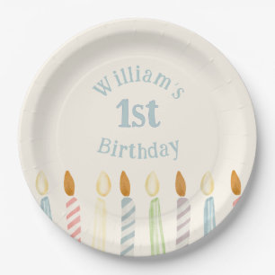 Prato De Papel Partido Simples Personalizado de Velas de Aniversá