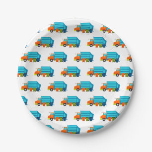 Prato De Papel Partido Trash Truck e Garbage Cans