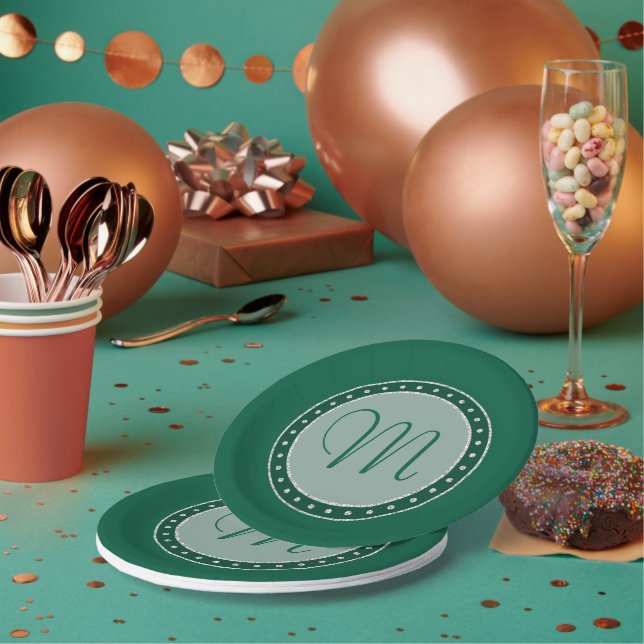Prato De Papel Partido Verde Mint | Monograma Script Chic Modern (Múltiplo)