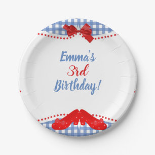 Prato De Papel Partido vermelho Checkered azul & branco da onça