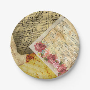 Prato De Papel Partitura do vintage, notas musicais do piano