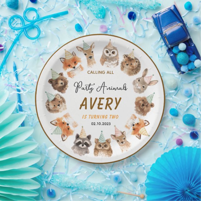 Prato De Papel Party Animals 2nd Birthday | Cute Jungle Animal (Festa)