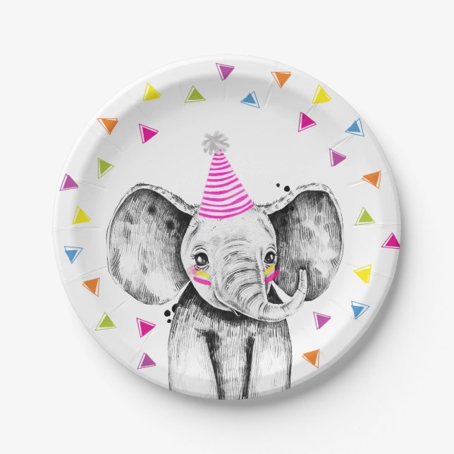 Prato De Papel Party Animals Safari Wild Elephant Jungle Birthday (Frente)