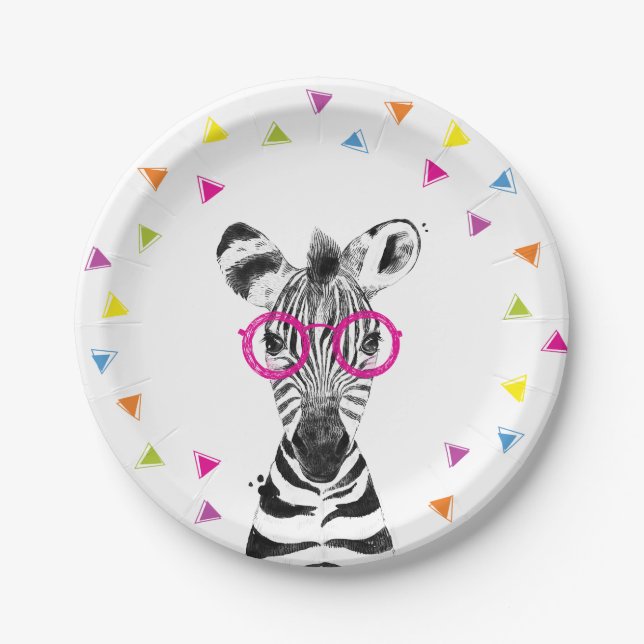 Prato De Papel Party Animals Safari Wild Zebra Jungle Birthday  (Frente)