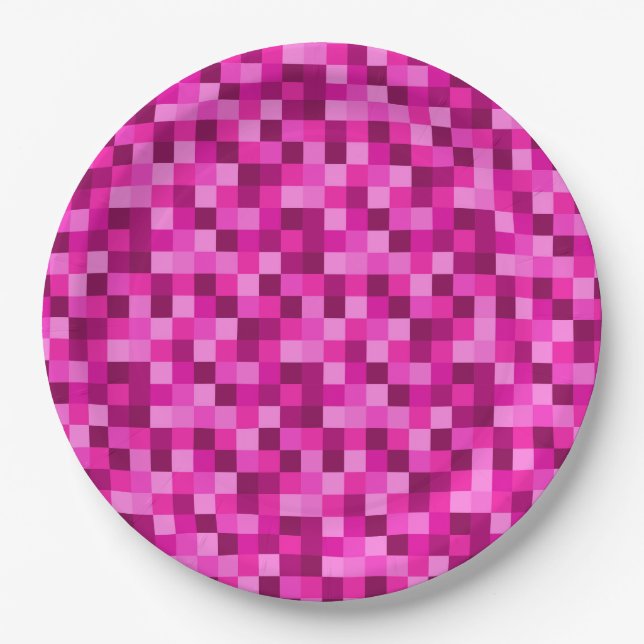 Prato De Papel Party Pink Pixels Paper Plates, Party Plates (Frente)