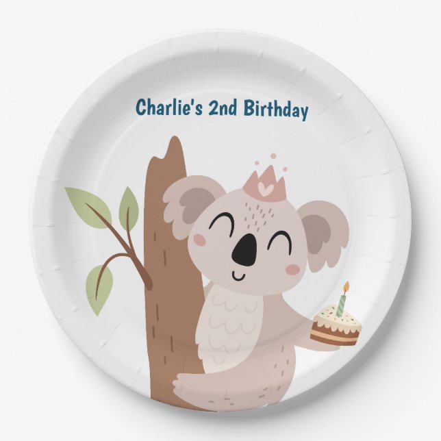 Prato De Papel Pary Animal, Koala com bolo de aniversário (Frente)