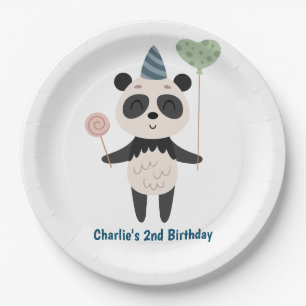 Prato De Papel Pary Animal, Panda com balões e chapéus de festa