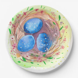 Prato De Papel Páscoa das coxas aquarelas ovos azuis