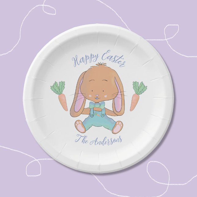 Prato De Papel Páscoa de Aquarela Papel Branco Castanho Coelho (Adorable watercolor bunny Easter paper plate .)