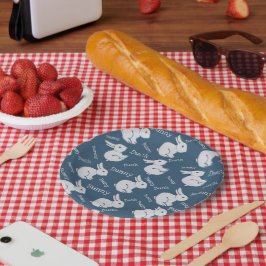 Prato De Papel Páscoa de Desenho do Coelho Azul Whimsical