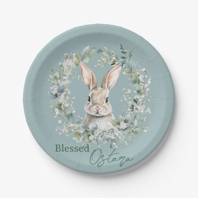 Prato De Papel Páscoa de Primavera de coelho Ostara abençoada (Frente)