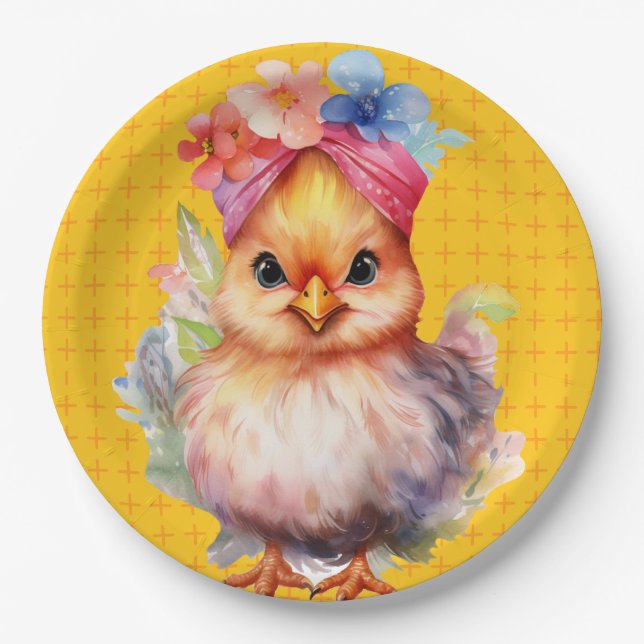 Prato De Papel Páscoa Galinha Amarelo 1 (Frente)