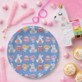 Prato De Papel Páscoa Padrão Cinza Azul Placas de Papel