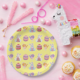 Prato De Papel Páscoa Padrão Pastel Chapas de Papel Amarelo