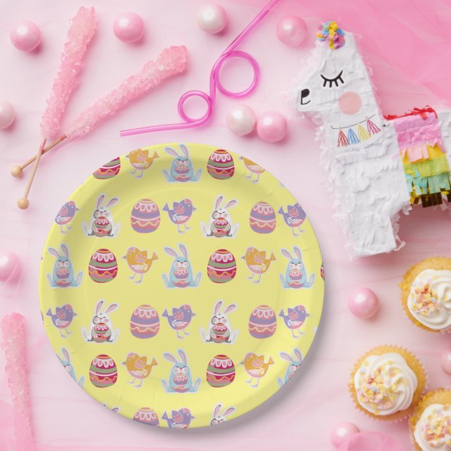 Prato De Papel Páscoa Padrão Pastel Chapas de Papel Amarelo (Festa)