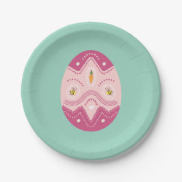 Prato De Papel Páscoa, placa, ovo rosa sobre fundo verde