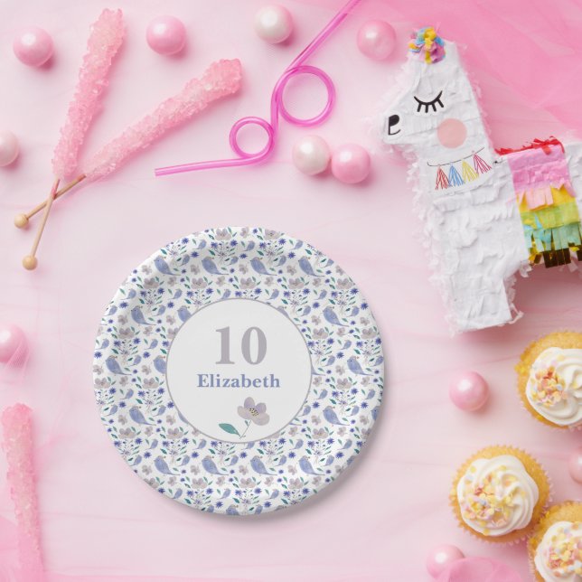 Prato De Papel Passarinho Fofo Com um Chapéu de Flor (Festa)
