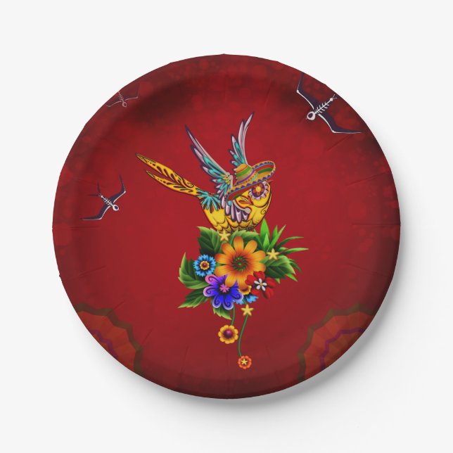 Prato De Papel Pássaro do crânio de açúcar engraçado (Frente)