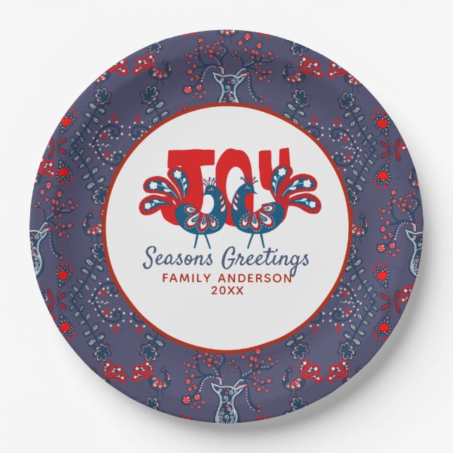 Prato De Papel Pássaro Vermelho Vermelho Escandinavo de Natal Fol (Frente)