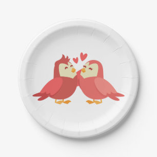 Prato De Papel Pássaros de Amor Vermelho Burgundy Rosa Casamento