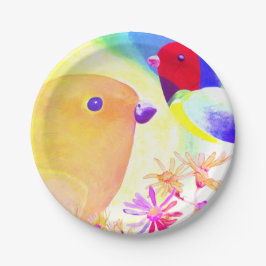 Prato De Papel Pássaros Vibrantes de Tinta Tie-Dye