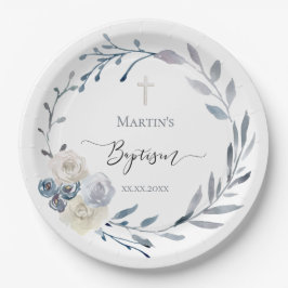 Prato De Papel Pasta de papel azul-batismo