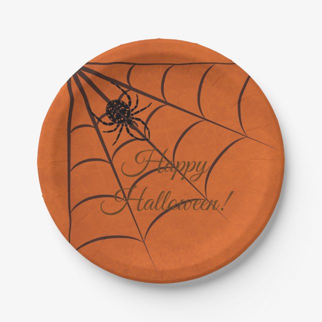 Prato De Papel Pasta de papel Black Spider & Web Halloween (Frente)