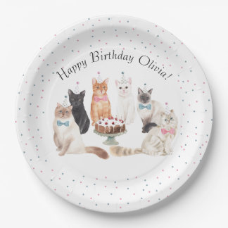 Prato De Papel Pasta de Papel Feliz de Aniversário para Gato de Á