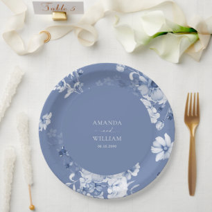 Prato De Papel Pasta de Papel Floral de Casamento Azul Dusty
