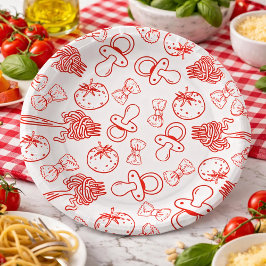 Prato De Papel Pasta & Pacifiers Hand Drawn Italian Baby Shower