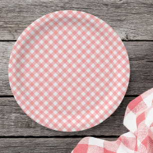 Prato De Papel Pastel Blush Coral Gingham