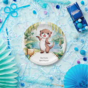 Prato De Papel Pastel Boho Otter Birthday